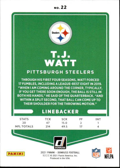 2021 Donruss #22b T.J. Watt No Helmet