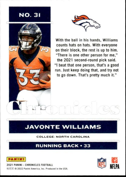 2021 Panini Chronicles #31 Javonte Williams