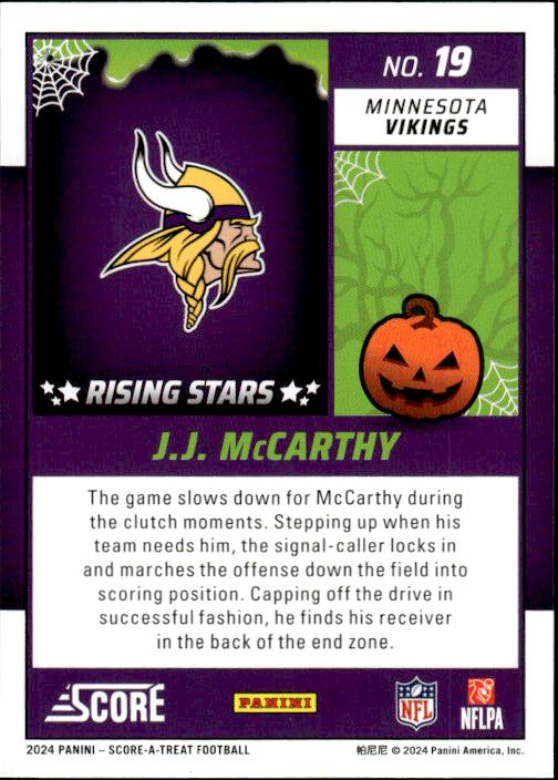 2024 Score-A-Treat #19 J.J. McCarthy A-Treat - Rising Stars Orange Pumpkin