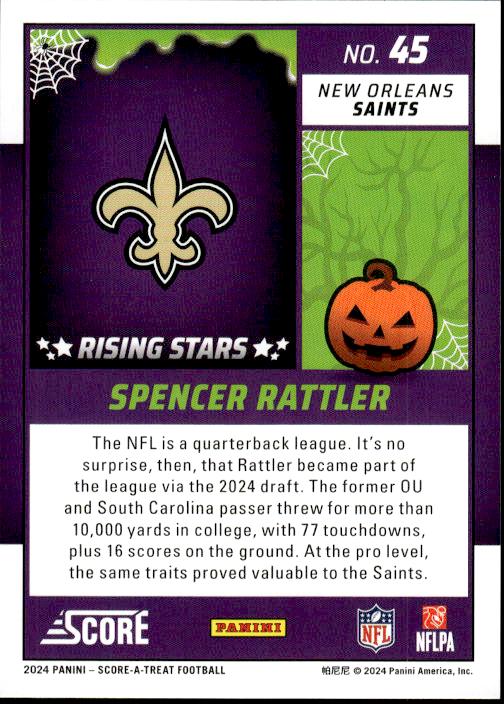 2024 Score-A-Treat #45 Spencer Rattler A-Treat - Rising Stars Orange Pumpkin