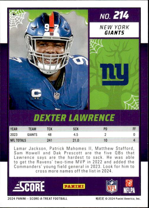 2024 Score-A-Treat #214 Dexter Lawrence A-Treat - Orange Pumkins