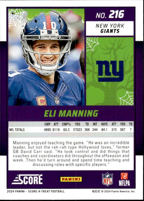 2024 Score-A-Treat #216 Eli Manning A-Treat - Green Bats