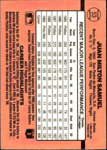 1990 Donruss #53a Juan Samuel