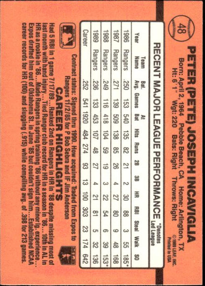 1990 Donruss #48a Pete Incaviglia