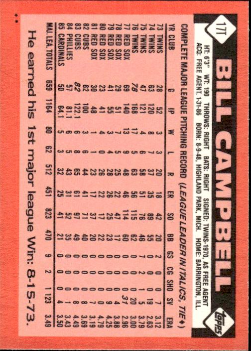 1986 Topps Traded #17T Bill Campbell