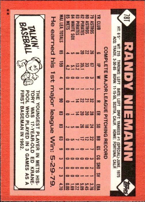 1986 Topps Traded #78T Randy Niemann