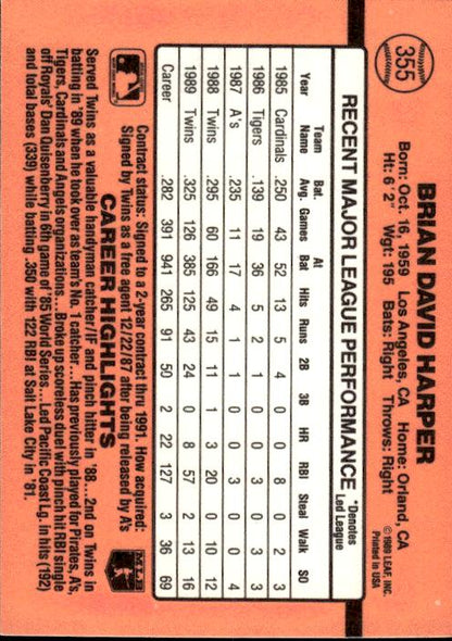 1990 Donruss #355a Brian Harper