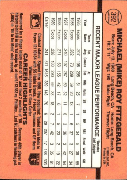 1990 Donruss #392c Mike Fitzgerald