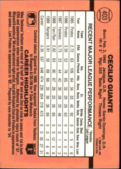 1990 Donruss #403c Cecilio Guante