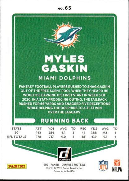 2021 Donruss #65 Myles Gaskin