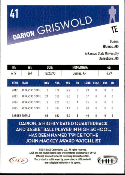 2016 SAGE HIT #41 Darion Griswald