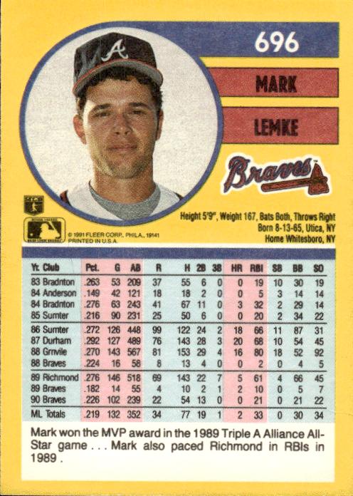 1991 Fleer #696b Mark Lemke