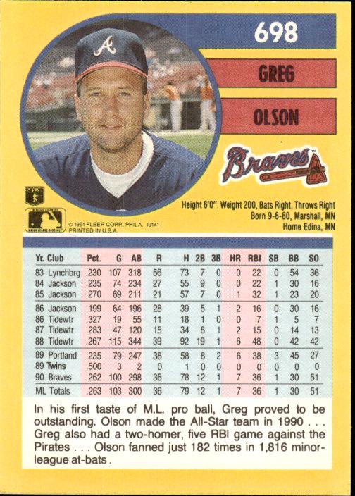 1991 Fleer #698a Greg Olson