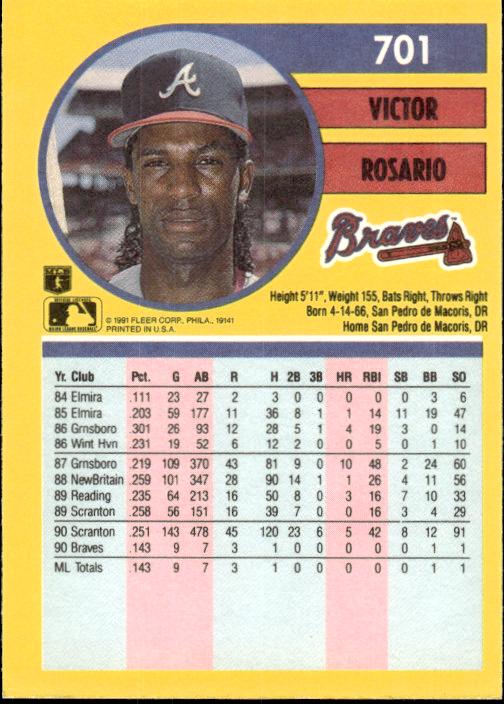 1991 Fleer #701a Victor Rosario