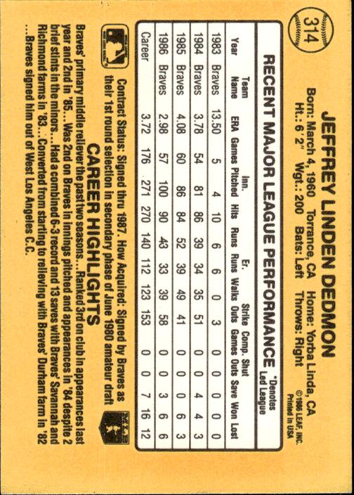 1987 Donruss #314 Jeff Dedmon