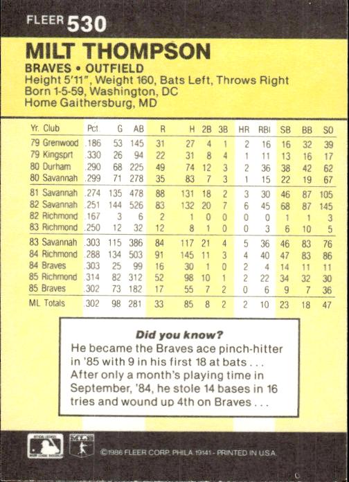 1986 Fleer #530 Milt Thompson