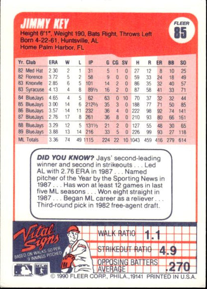 1990 Fleer Canadian #85 Jimmy Key