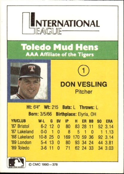 1990 CMC Toledo Mud Hens #1 Don Vesling