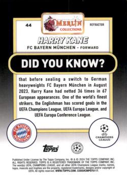 2023-24 Merlin UEFA Club Competitions Harry Kane Refractor #44 FC Bayern Munchen