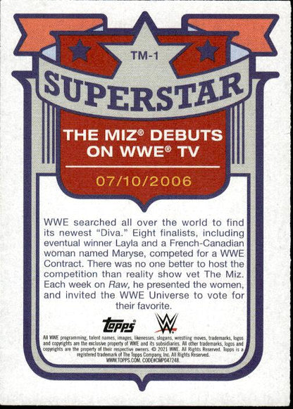 2021 Topps Heritage WWE #TM-1 The Miz Debuts on WWE TV Superstar Tribute The Miz