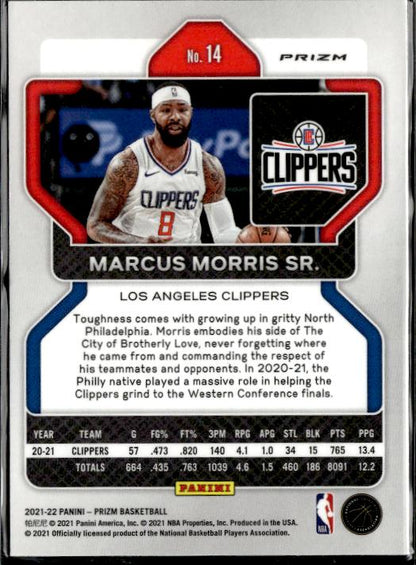 2021-22 Panini Prizm #14 Marcus Morris Sr. Red White and Blue