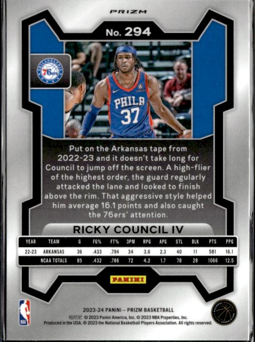 2023-24 Panini Prizm #294 Ricky Council IV Prizms Red White and Blue