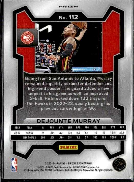 2023-24 Panini Prizm #112 Dejounte Murray Prizms Red White and Blue