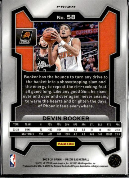 2023-24 Panini Prizm #58 Devin Booker Prizms Red White and Blue