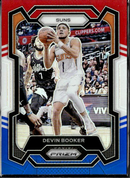 2023-24 Panini Prizm #58 Devin Booker Prizms Red White and Blue