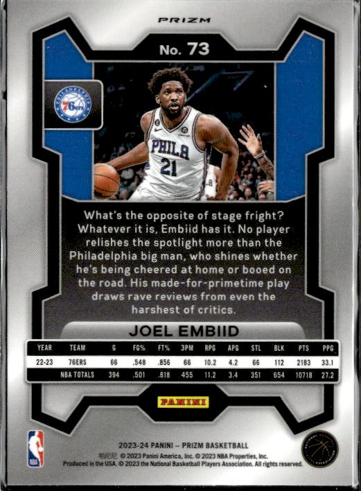 2023-24 Panini Prizm #73 Joel Embiid Prizms Blue Wave