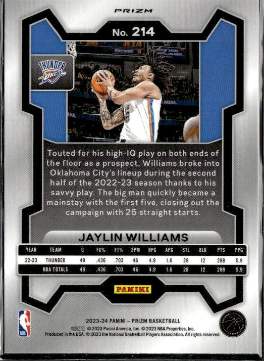 2023-24 Panini Prizm #214 Jaylin Williams Prizms Red White and Blue