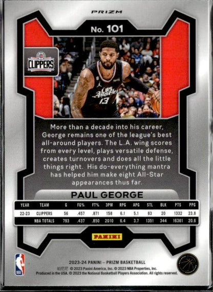 2023-24 Panini Prizm #101 Paul George Prizms Red White and Blue