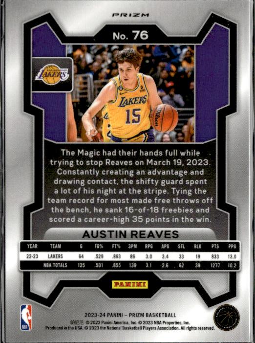 2023-24 Panini Prizm #76 Austin Reaves Prizms Red White and Blue