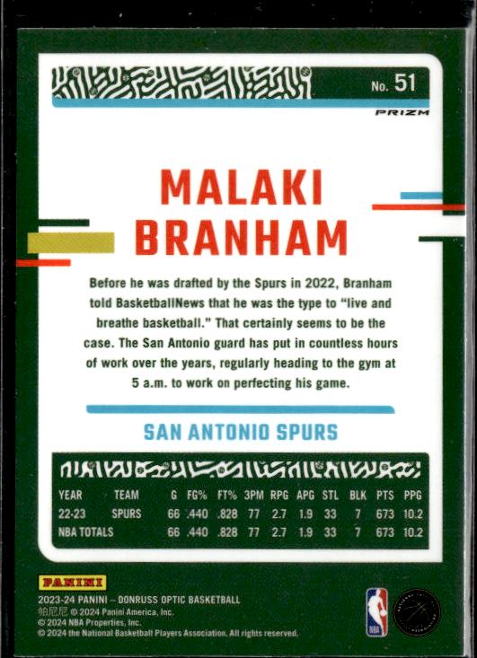 2023-24 Donruss Optic #51 Malaki Branham #51 Holo