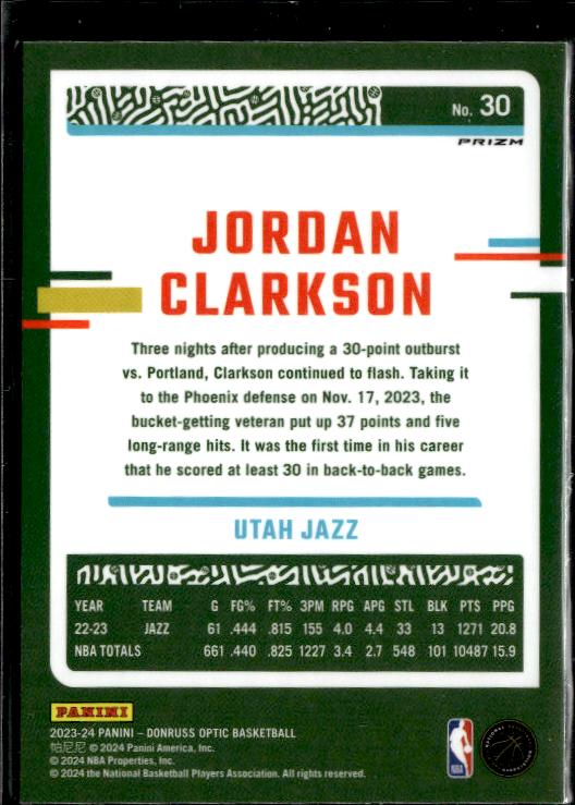 2023-24 Donruss Optic #30 Jordan Clarkson Holo