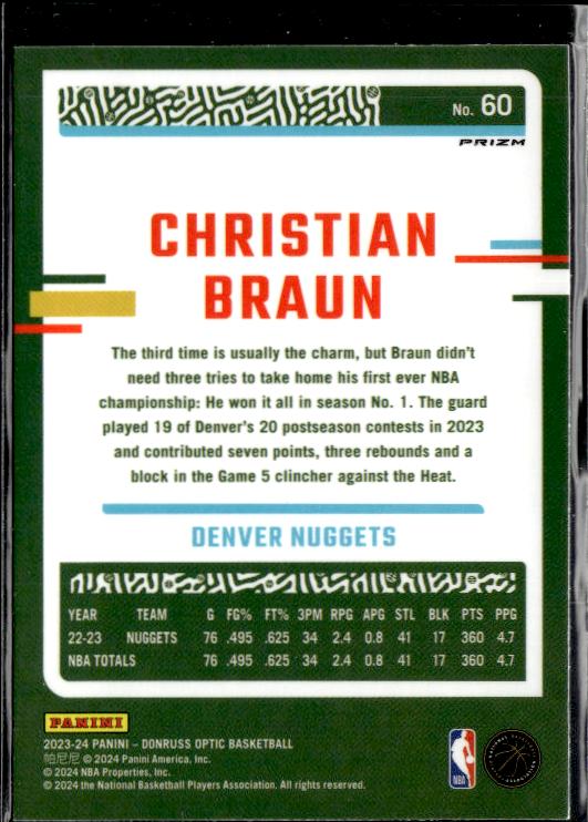 2023-24 Donruss Optic #60 Christian Braun Holo