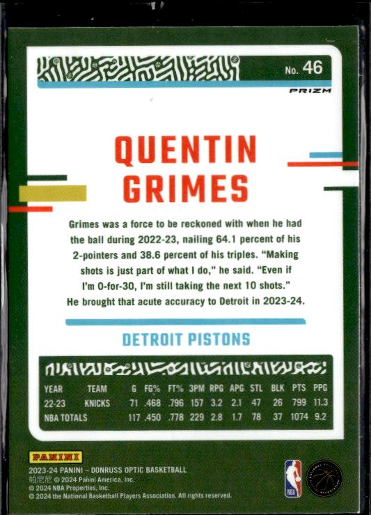 2023-24 Donruss Optic #46 Quentin Grimes Holo