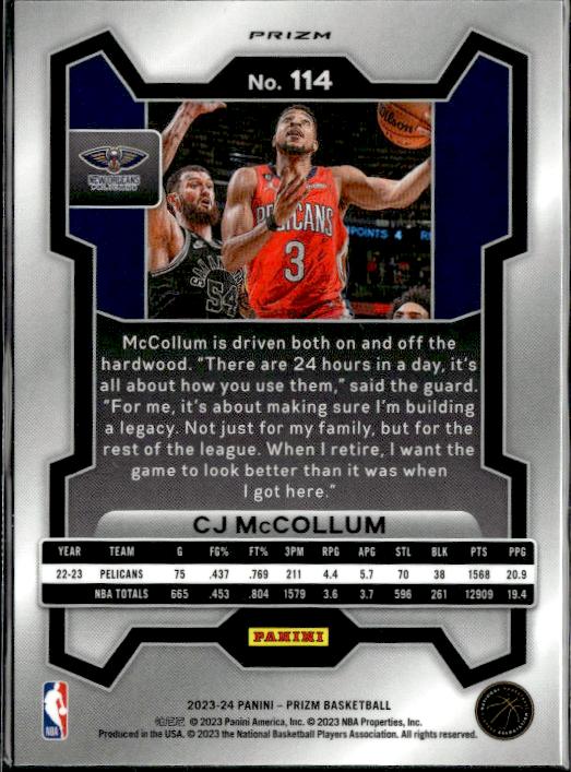 2023-24 Panini Prizm #114 CJ McCollum Prizms Red Ice