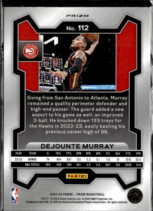 2023-24 Panini Prizm #112 Dejounte Murray Prizms Pink Ice