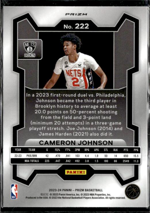 2023-24 Panini Prizm #222 Cameron Johnson Prizms Pink Ice