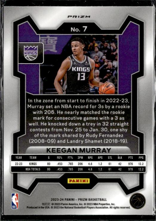 2023-24 Panini Prizm #7 Keegan Murray Prizms Pink Ice