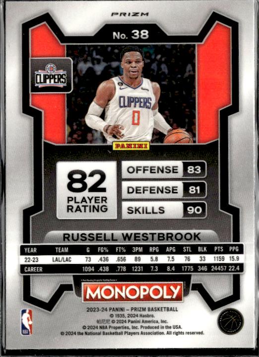 2023-24 Panini Prizm Monopoly #38 Russell Westbrook Purple