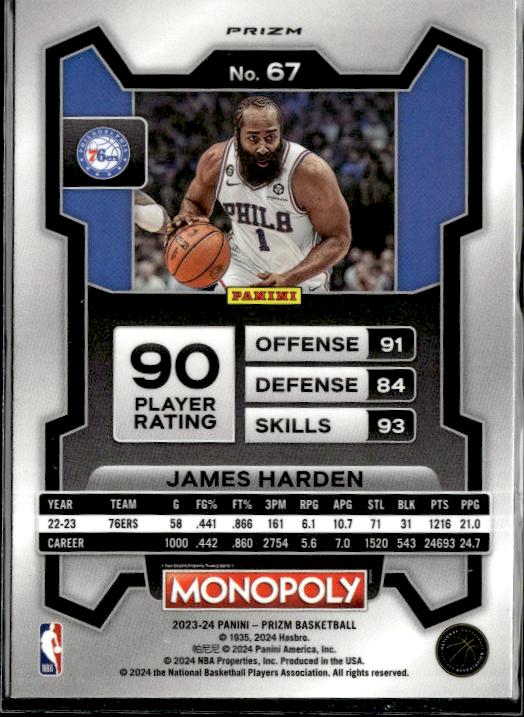 2023-24 Panini Prizm Monopoly #67 James Harden Purple