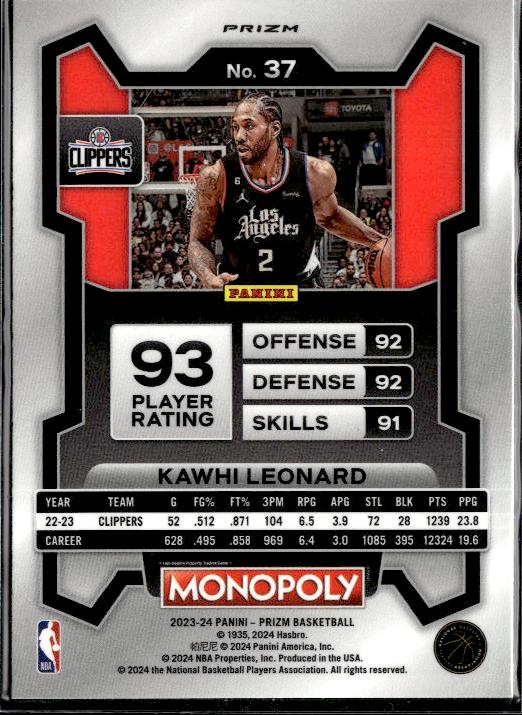 2023-24 Panini Prizm Monopoly #37 Kawhi Leonard Purple