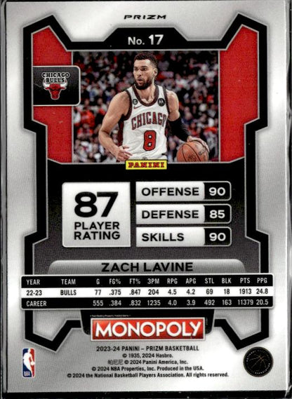 2023-24 Panini Prizm Monopoly #17 Zach Lavine Purple