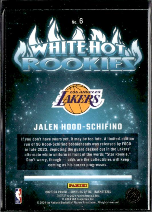 2023-24 Donruss Optic #6 Jalen Hood-Schifino #6 White Hot Rookies