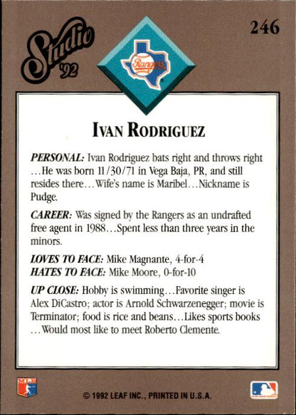 1992 Studio #246 Ivan Rodriguez