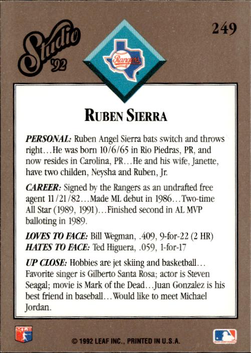 1992 Studio #249 Ruben Sierra