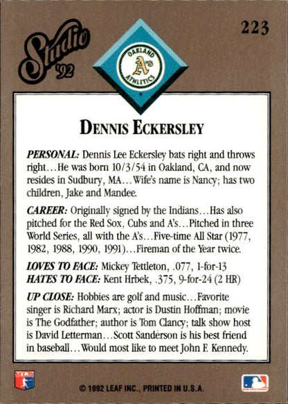 1992 Studio #223 Dennis Eckersley