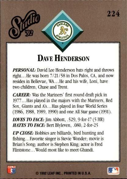 1992 Studio #224 Dave Henderson